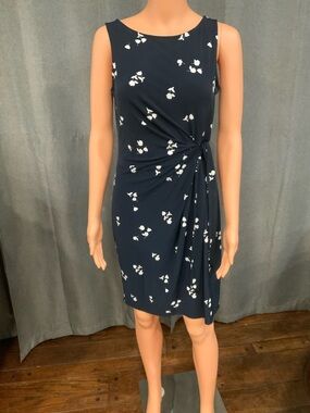 Ann Taylor Navy Dress with White Floral Twist Detail
